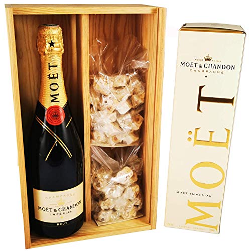 Moet & Chandon - Impérial Brut in Box & 2 * 150 Gramm Haselnuss-Nougadets - Jonquier Deux Frères - In Holzkiste von ProvencePremiumRosé