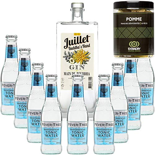 Pack Gintonic - Ferroni Gin Juillet "Main de Boudha" + 9 Fever Tree Mediterranean Water - (50cl + 9 * 20cl) + Pot de 60 tranches de Pomme déshydratées von Wine And More