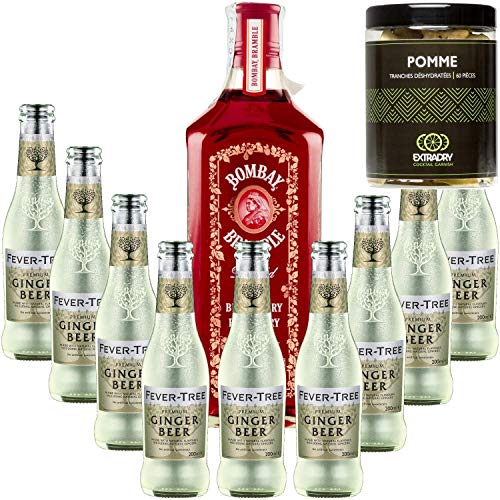 Pack Gintonic - Gin Bombay Himbeere + 9 Fever Tree Ginger Beer Water - (70cl + 9 * 20cl) + Pot 60 Scheiben von Apple Dehydrierte von Wine And More