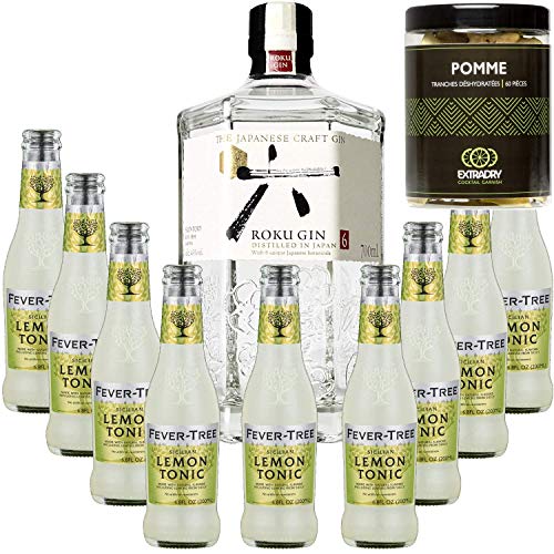 Pack Gintonic - Gin Roku + 9 Fever Sicilian Lemon Tree Water - (70cl + 9 * 20cl) + Pot 60 Scheiben von Apple Dehydrierte von Wine And More