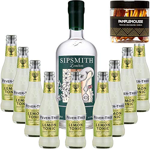 Pack Gintonic - Gin Sipsmith + 9 Fever Sicilian Lemon Tree Water - (70cl + 9 * 20cl) + Pot 15 Scheiben Grapefruit getrocknet von Wine And More