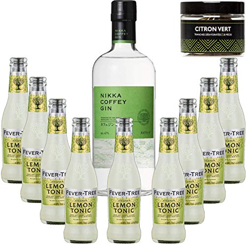 Pack Gintonic - Nikka Gin + 9 Fever Sicilian Lemon Tree Water - (70cl + 9 * 20cl) + Pot 20 Scheiben Zitrone getrocknet grün von Wine And More