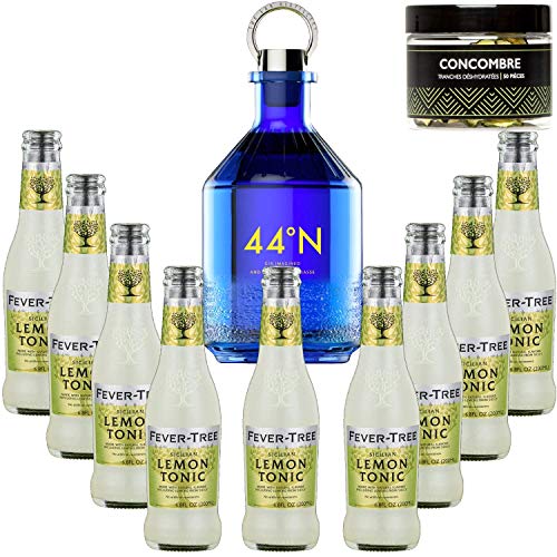 Pack Gintonic - Gin Numero 44 + 9 Fever Tree Sicilian Lemon Water - (50cl + 9 * 20cl) + Pot de 50 tranches de Concombre déshydratées von Wine And More