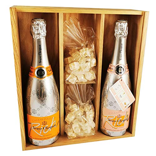 Veuve Clicquot Champagner-Mix - Rich Rosé/Rich Brut & 2 * 150 Gramm weiße Nougadets - Jonquier Deux Frères - In Holzkiste von ProvencePremiumRosé