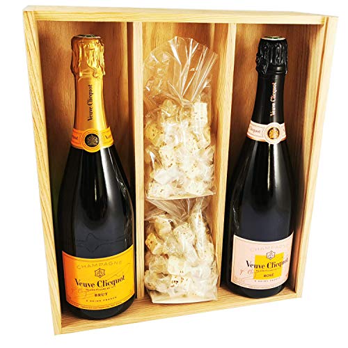 Veuve Clicquot Mix - Rosé/Gelbe Karte & 2 * 150 Gramm Speculoos Nougadets - Jonquier Deux Frères - In Holzkiste von Wine And More