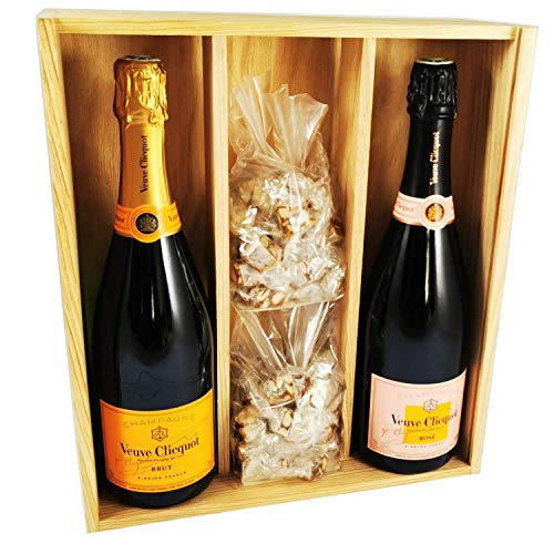 Veuve Clicquot Mix - Rosé/Gelbe Karte & 2 * 150 Gramm schwarze Nougadets - Jonquier Deux Frères - In Holzkiste von Wine And More