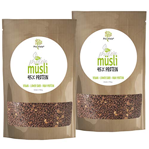 ProVista Protein Müsli 45% - Eiweiss-Muesli Low er Carb 1500g vegan (Schoko) von ProVista