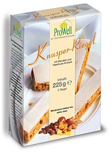 ProWell Diät- und Ernährungsprogramm - Knusper-Riegel mit Haselnuss-Krokant - 225 g (5 Riegel) von Prowell