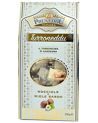 Torroncini mit Haselnüssen und Honig aus Sardinien (hart), 200g, Geschenkverpackung, weißer Nougat, Torrone, Pruneddu Torronificio Artigianale von Pruneddu