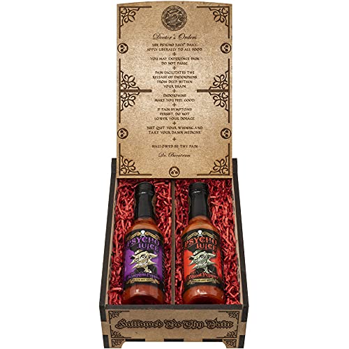 Psycho Juice Dark Arts Collection Geschenkbox aus Holz, 70 % Ghost Pepper, 70 % Scorpion Chilisauce, 148 ml, Hot Sauce Psycho Juice Dark Arts Collection Geschenkbox aus Holz, 70 % Ghost Pepper, 70 % Scorpion Chilisauce, 148 ml, Hot Sauce von Psycho Juice