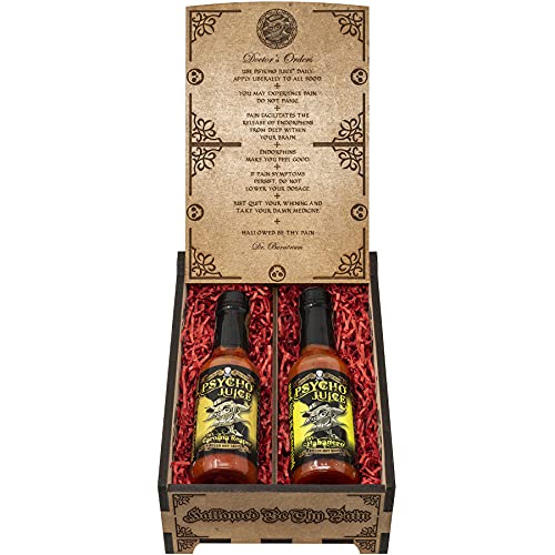 Psycho Juice Dark Arts Collection Geschenkbox aus Holz, 70 % Habanero Chilli Sauce, 70 % Carolina Reaper World's heißeste Chili, 148 ml Psycho Juice Dark Arts Collection Geschenkbox aus Holz, 70 % Habanero Chilli Sauce, 70 % Carolina Reaper World's heißeste Chili, 148 ml von Psycho Juice