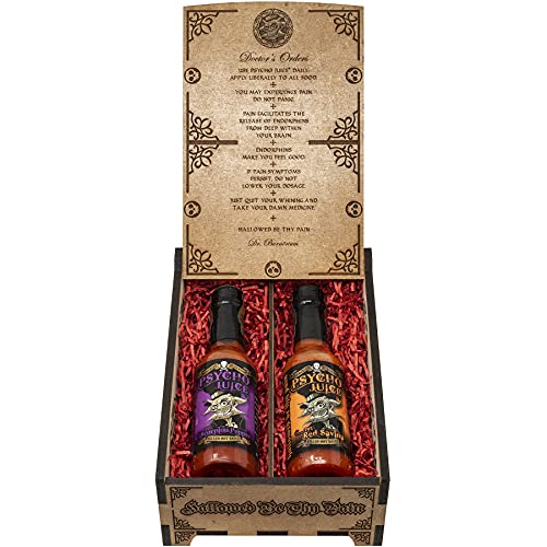 Psycho Juice Dark Arts Collection Geschenkbox aus Holz, 70 % rote Savina Chilisauce, 70 % Skorpion Chilisauce, 148 ml, Hot Chilisauce Psycho Juice Dark Arts Collection Geschenkbox aus Holz, 70 % rote Savina Chilisauce, 70 % Skorpion Chilisauce, 148 ml, Hot Chilisauce von Psycho Juice