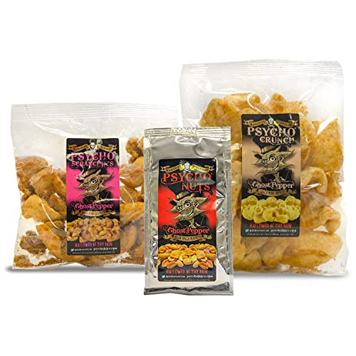 Psycho Snacks Combo – 1 x Psycho Nuts (80 g), 1 x Psycho Scratchin's (80 g), 1 x Psycho Crunch (40 g) von Psycho Juice