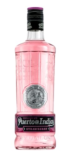 Puerto de Indias Sevillian Premium Strawberry Gin – aromatischer Erdbeer-Gin aus Spanien mit 37,5% vol, ideal für Pink Gin Tonic und Cocktails mit frischen Beeren, 0,7 l Flasche von Puerto de Indias