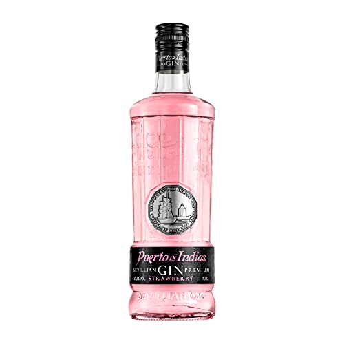 Puerto de Indias Sevillian Premium Strawberry Gin – aromatischer Erdbeer-Gin aus Spanien mit 37,5% vol, ideal für Pink Gin Tonic und Cocktails mit frischen Beeren, 0,7 l Flasche von Puerto de Indias