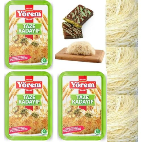 3 Packs [ Fresh Guarantee ] X Kadaifi Pastry Threads Fresh Kadayif Turkish style dessert to use famous dubai chocolate Kataifi Teigfaden 400 Gram By Pufai Grocery, von Pufai