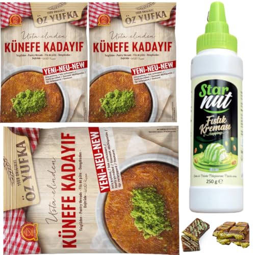3 x Öz Yufka Kadayıf Teigfäden hauchdünn Künefe Kadayifi Geeignet zur Zubereitung berühmter Dubai Schokolade 300 Gramm mit pistazien cream 250 gr 3 x Öz Yufka Kadayıf Teigfäden hauchdünn Künefe Kadayifi Geeignet zur Zubereitung berühmter Dubai Schokolade 300 Gramm mit pistazien cream 250 gr von Pufai