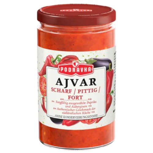 Ajvar scharf Glas Gemüsedip eine köstliche, traditionelle Beilage Soße Sauce 690 gramm von Pufai