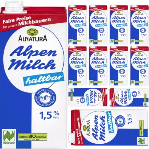 Alnatura Alpenmilch haltbar 1,5% Fett Milch Haltbare 1000 mililiter x 12 Stück von Pufai