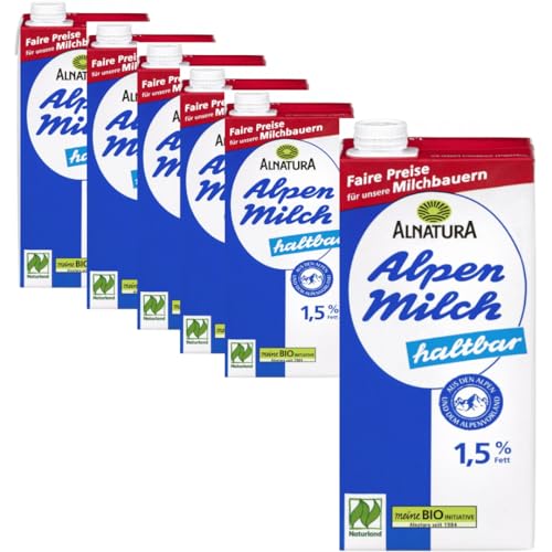 Alnatura Alpenmilch haltbar 1,5% Fett Milch Haltbare 1000 mililiter x 6 Stück von Pufai