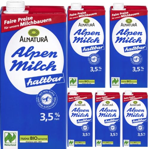 Alnatura Alpenmilch haltbar 3,5% Fett Milch Haltbare 1000 mililiter x 6 Stück von Pufai