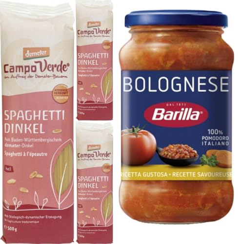 Mit Pufai Grocery, Campo Verde Demeter Spaghetti Dinkel 500 Gramm x 3er + Barilla Nudelsauce Bolognese Soße Pasta-Sauce 400 gramm Mit Pufai Grocery, Campo Verde Demeter Spaghetti Dinkel 500 Gramm x 3er + Barilla Nudelsauce Bolognese Soße Pasta-Sauce 400 gramm von Pufai