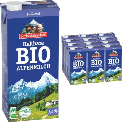 Berchtesgadener Milch Land H-Milch 3,5% Fett, Haltbare Milch, Alpenmilch, je 1 Liter, 12 Stück+ pufai von Pufai