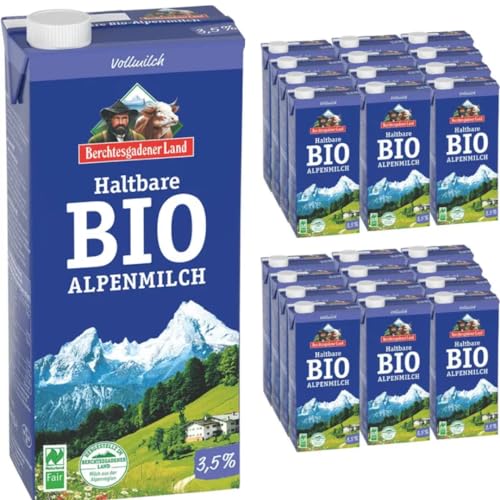 Berchtesgadener Milch Land H-Milch 3,5% Fett, Haltbare Milch, Alpenmilch, je 1 Liter, 24 Stück+ pufai von Pufai