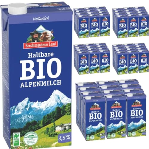 Berchtesgadener Milch Land H-Milch 3,5% Fett, Haltbare Milch, Alpenmilch, je 1 Liter, 60 Stück+ pufai von Pufai