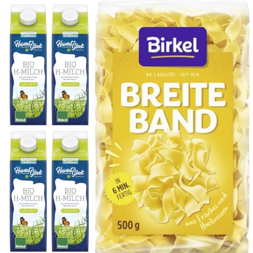 Mit Pufai Grocery, Dehlwes Haltbare Milch 3,8% Fett x 4er, Birkel's No.1 Bandnudeln breit Pasta Nudeln 500 gramm von Pufai