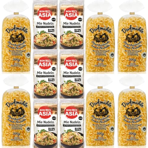 Bonasia Mie Nudeln 250 Gramm x 6 Stück + Dorfmühle Schwäbische Spätzle pasta nudeln 500 gramm x 6 Stück von Pufai