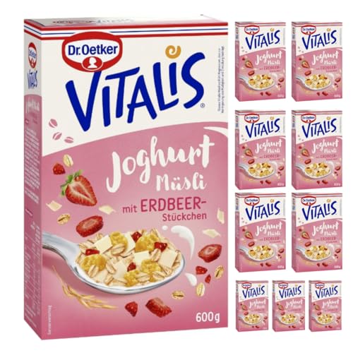 Dr. Oetker Vitalis Joghurt Müsli mit Erdbeer-Stückchen Knusper Müsli 600 g X 10 Packungen von Pufai