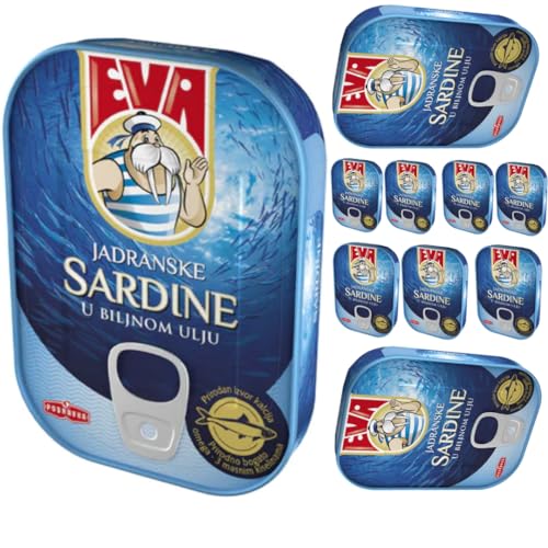 EVA Adriatische Sardinen in Pflanzenöl 115 Gramm x 10 Konserve von Pufai