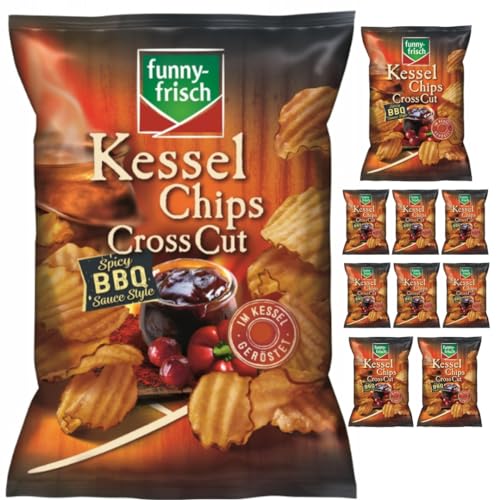 Funny-frisch Kessel Chips Cross Cut Spicy BBQ Sauce Style 120 gramm x 10 Stück von Pufai