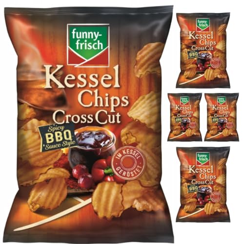 Funny-frisch Kessel Chips Cross Cut Spicy BBQ Sauce Style 120 gramm x 5 Stück von Pufai