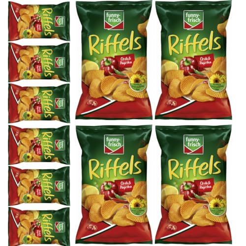 Funny-frisch Riffels Chili & Paprika Chips Cracker 150 grammx 10 Stück von Pufai