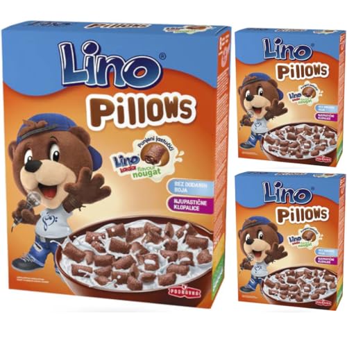Lino Pillows mit dunkler Lino Lada Füllung Muesli Cornflakes Cerealien 250 gramm x 3 Schachtel Lino Pillows mit dunkler Lino Lada Füllung Muesli Cornflakes Cerealien 250 gramm x 3 Schachtel von Pufai