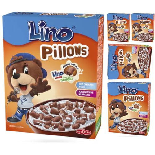 Lino Pillows mit dunkler Lino Lada Füllung Muesli Cornflakes Cerealien 250 gramm x 5 Schachtel von Pufai