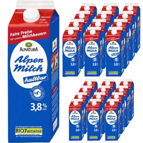 Milch Alnatura fettarme H-Milch 3,8% Fett Haltbare Milch Alpenmilch Milch, je 1 Liter, 24 Stück von Pufai
