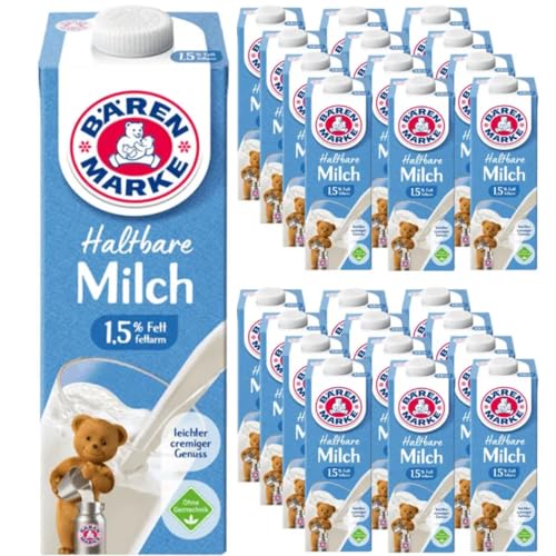 Milch Bärenmarke fettarme H-Milch 1,5% Fett HALTBARE MILCH, je 1 Liter, 24 Stück + pufai von Pufai
