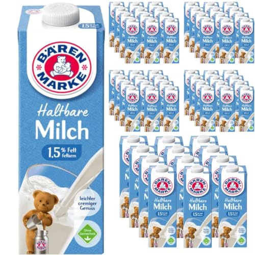 Milch Bärenmarke fettarme H-Milch 1,5% Fett HALTBARE MILCH, je 1 Liter, 60 Stück + pufai von Pufai
