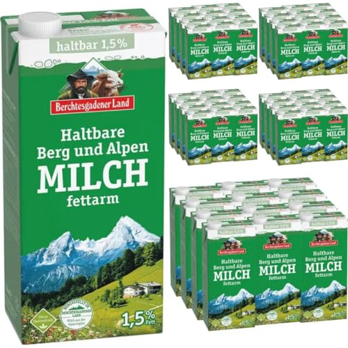 Milch Berchtesgadener Alpenmilch Land H-Milch 1,5% Fett Haltbare Milch Bergbauern-Milch, je 1 Liter, 60 Stück+ pufai von Pufai