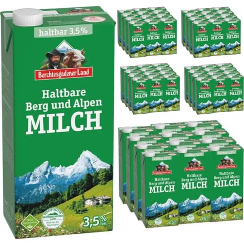 Milch Berchtesgadener Alpenmilch Land H-Milch 3,5% Fett Haltbare Milch Bergbauern-Milch, je 1 Liter, 60 Stück+ pufai von Pufai