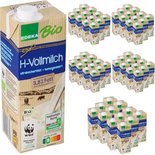 Milch Edeka H-Vollmilch 3,8% Fett, Haltbare Milch, je 1 Liter, 60 Stück+ pufai von Pufai
