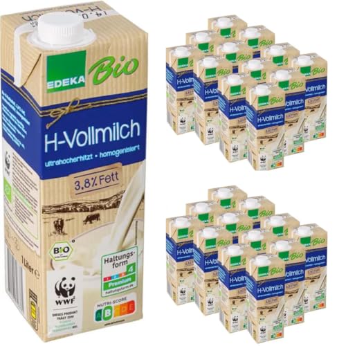 Milch Edeka H-Vollmilch 3,8% Fett, Haltbare Milch,je 1 Liter, 24 Stück + pufai von Pufai