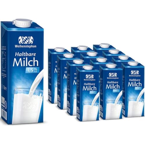 Milch Weihenstephan fettarme H-Milch 1,5% Fett, je 1 Liter, 12 Stück + Pufai von Pufai