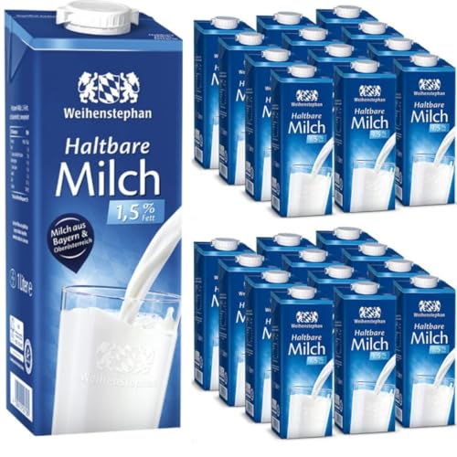 Milch Weihenstephan fettarme H-Milch 1,5% Fett, je 1 Liter, 24 Stück + Pufai von Pufai