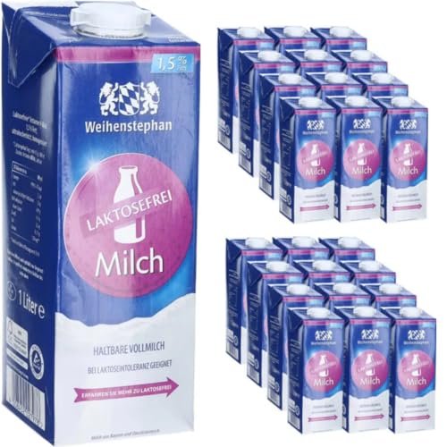 Milch Weihenstephan fettarme H-Milch 1,5% Fett laktosefrei, je 1 Liter, 24 Stück + Pufai von Pufai