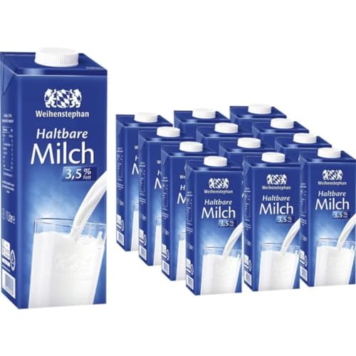 Milch Weihenstephan fettarme H-Milch 3,5% Fett, je 1 Liter, 12 Stück + Pufai von Pufai