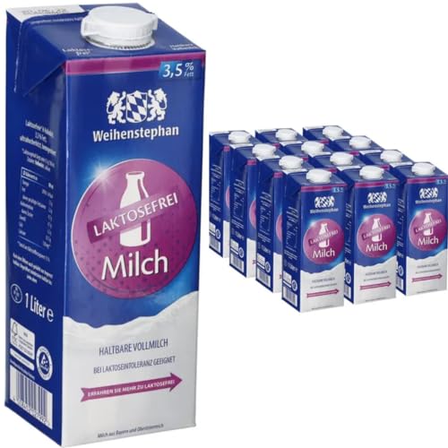 Milch Weihenstephan fettarme H-Milch 3,5% Fett laktosefrei, je 1 Liter, 12 Stück + Pufai von Pufai